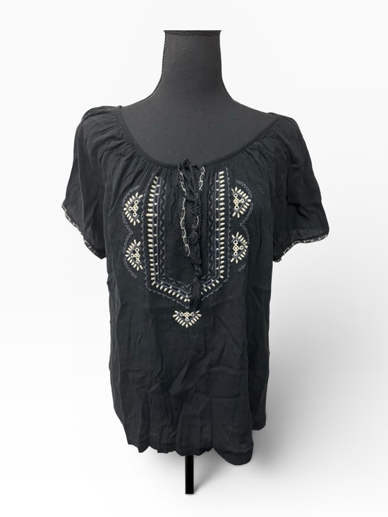Lucky Brand Tops - Lucky Brand Black Embroidered Peasant Boho Top Large Festival Chic Blouse